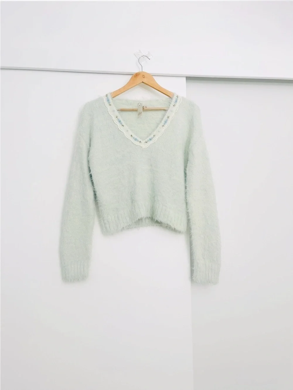 NWT Free People Snow Angel Pullover Sweater W Sequins Beaded Collar Size Small
